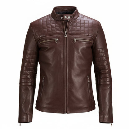 Urbane Quiltet Maroon Læderbikerjakke