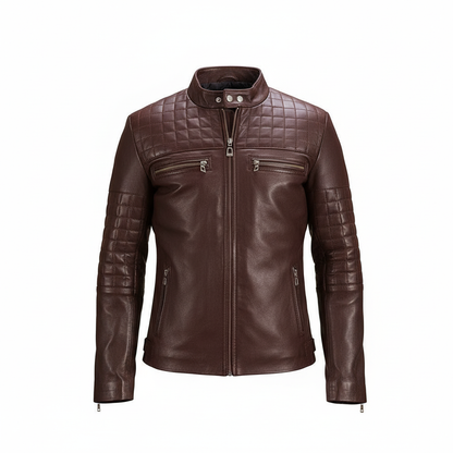 Urbane Quilted Maroon Leather Biker Jacket - CoreFlexInd