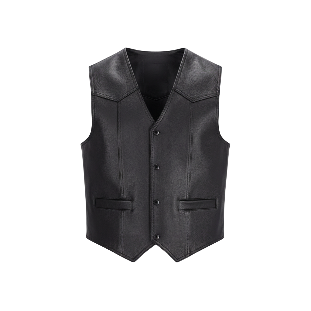 Black leather vest on a white background