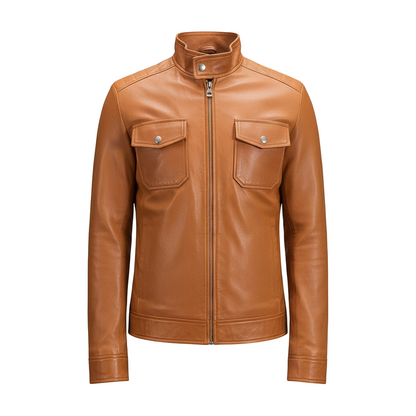 Voltex Tan Leather Biker Jacket - CoreFlexInd