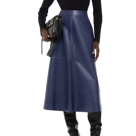 Women Blue Leather Skirt