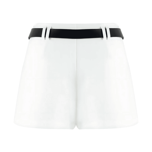 Women White Leather Belted Mini Skirt - CoreFlexInd