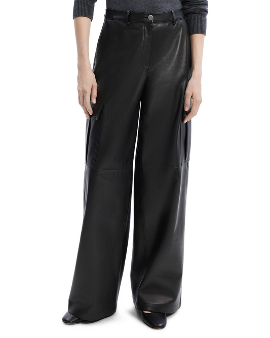 Women's Black Leather Cargo Pants