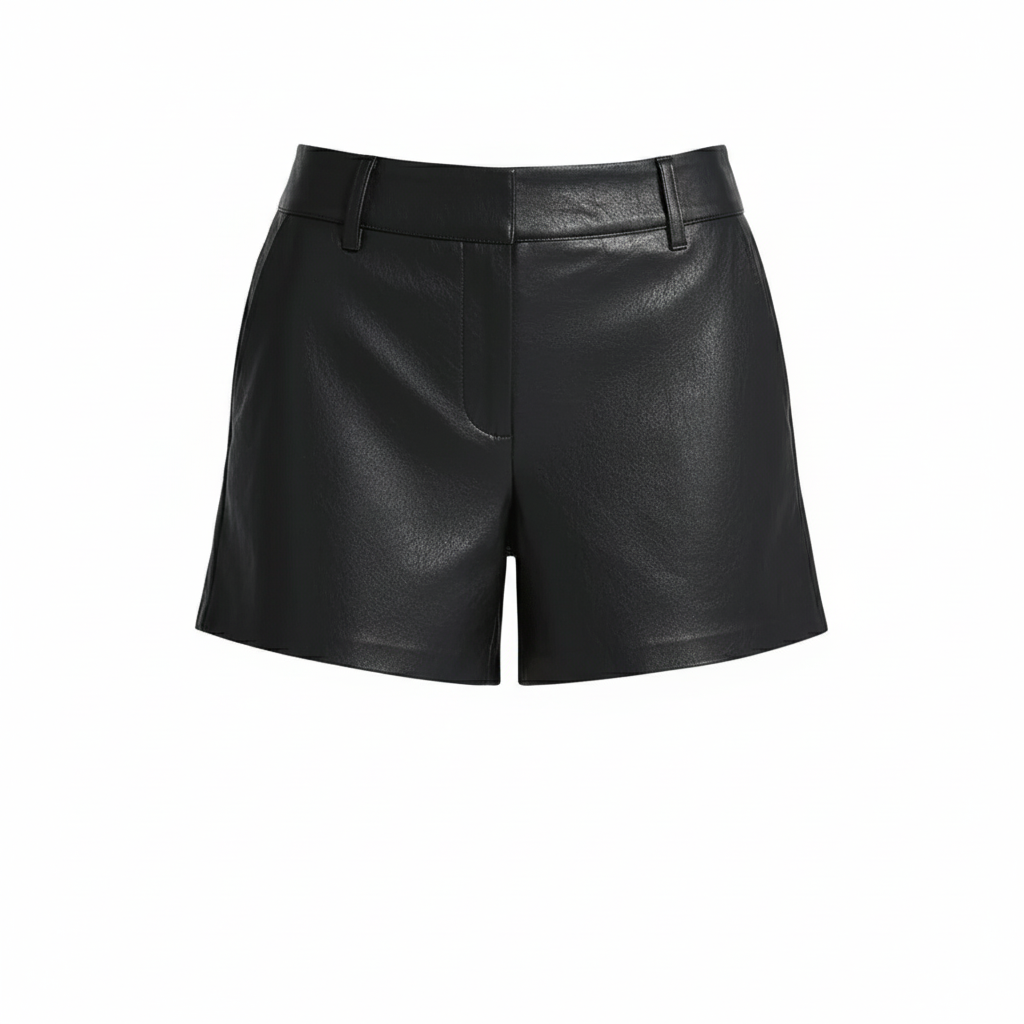 Black leather shorts on a white background