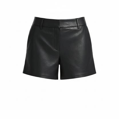 Black leather shorts on a white background