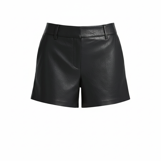 Black leather shorts on a white background