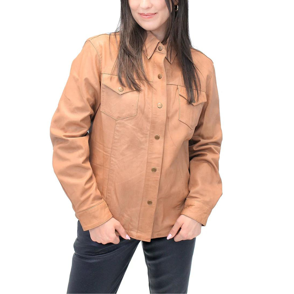 Women's Tan Soft Leather Shirt