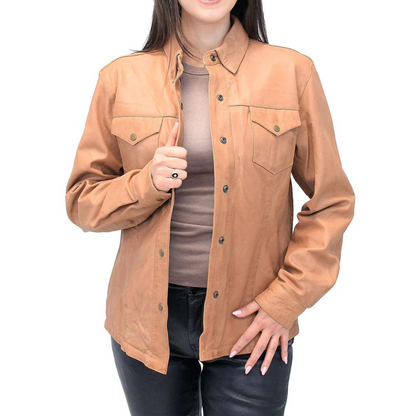 Women's Tan Soft Leather Shirt