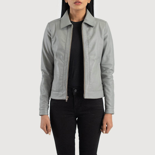 Vixen Grey Classic Collar Leather Jacket - CoreFlexInd