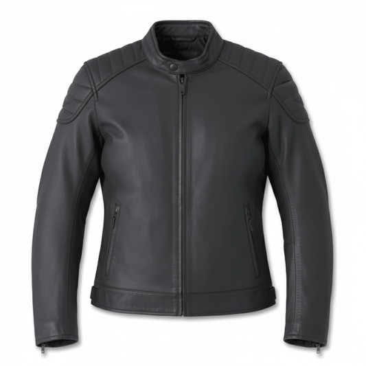 Black leather jacket on a white background