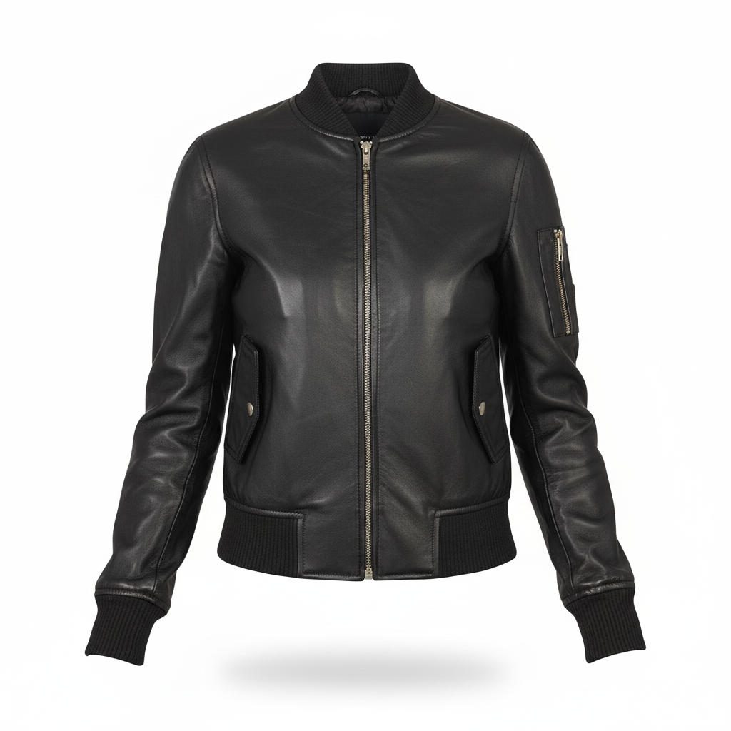 Black leather jacket on a white background
