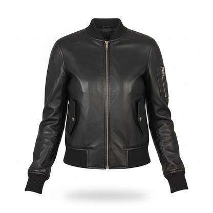 Black leather jacket on a white background