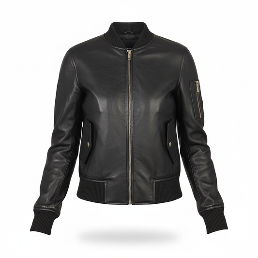 Black leather jacket on a white background