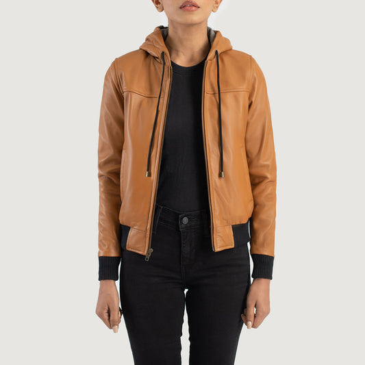 Womens Brown Leather Bomber Jacket