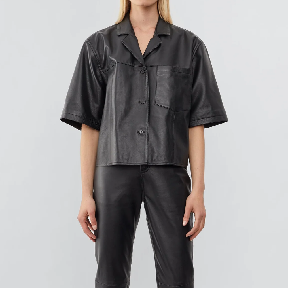 Womens Faux Leather Shirt