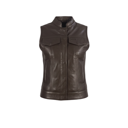 Brown leather vest on a light gray background