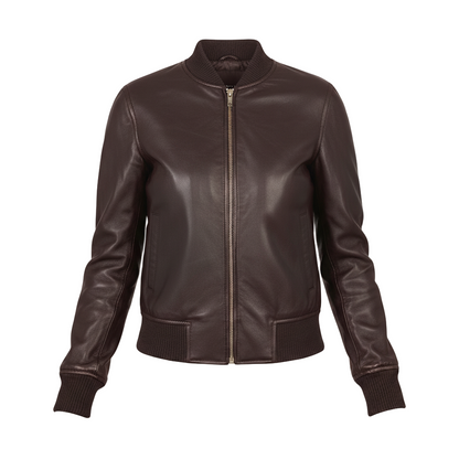 Brown leather jacket on a white background
