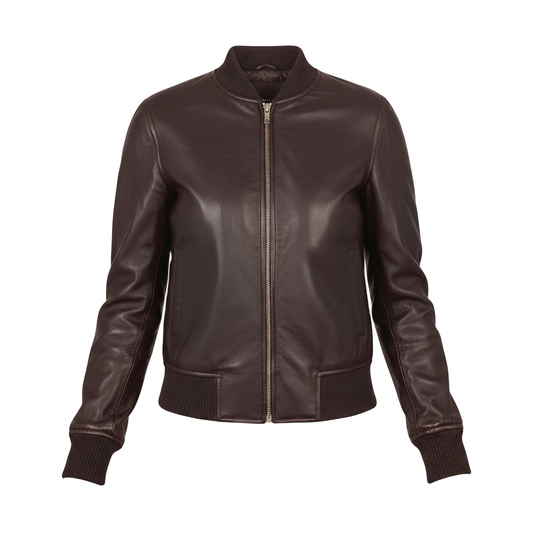 Brown leather jacket on a white background