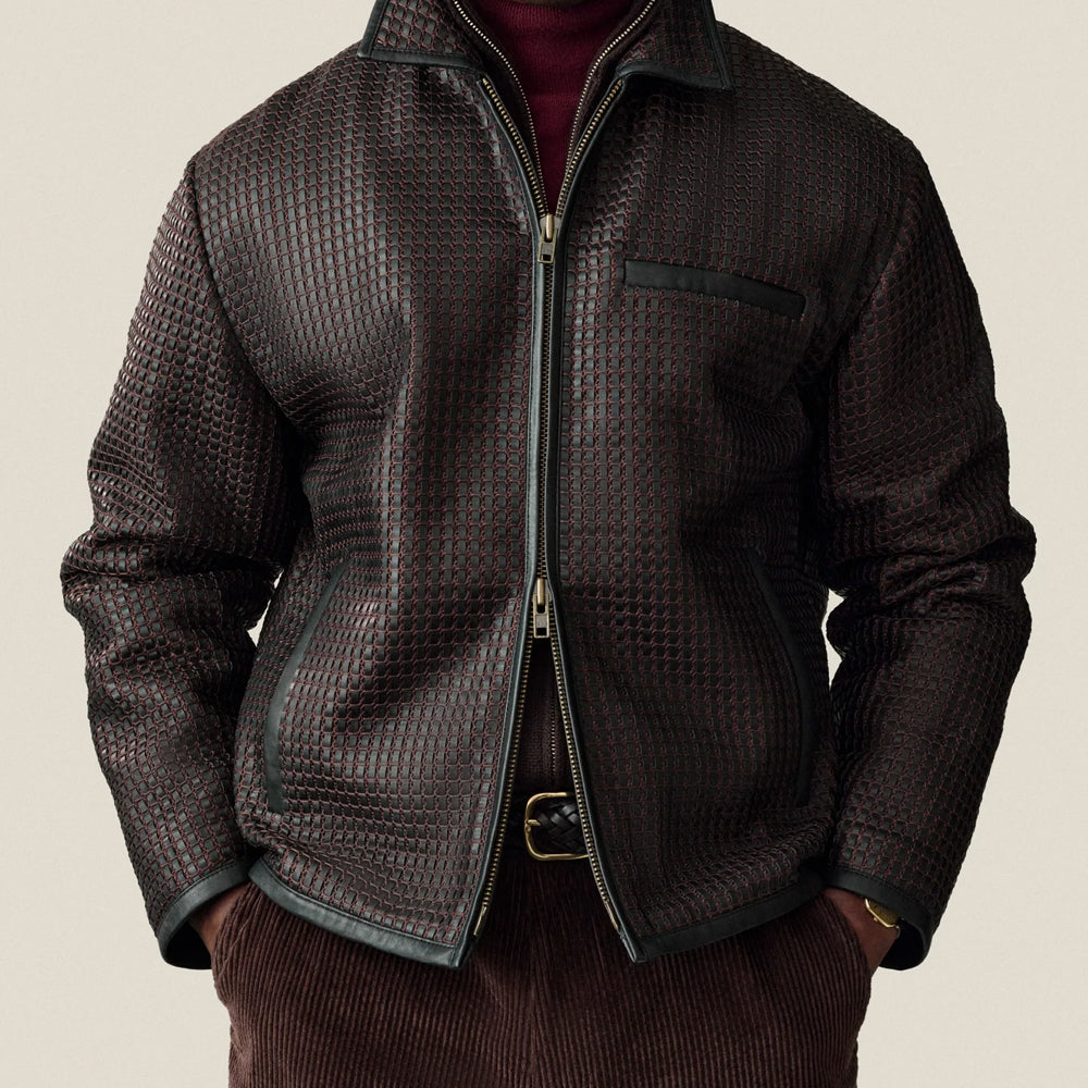 Woven Leather Jacket Black Lambskin Napa Leather