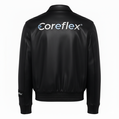 Black jacket with Coreflex logo on the back against a white background