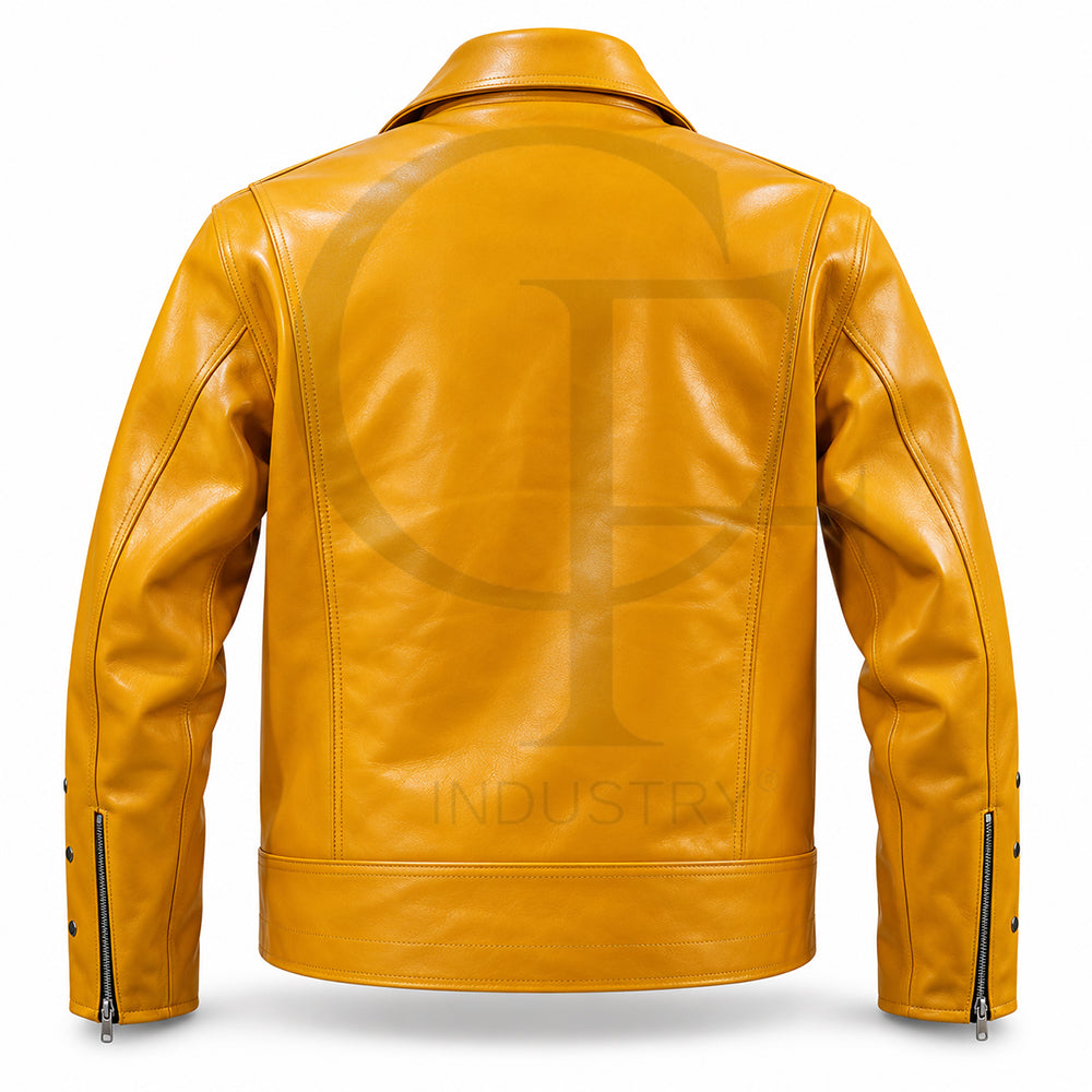 Yellow Leather Biker Jacket