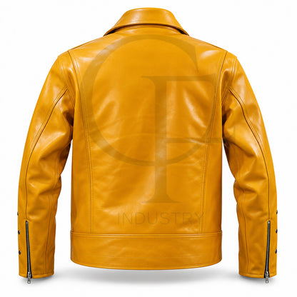Yellow Leather Biker Jacket