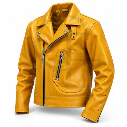 Yellow Leather Biker Jacket