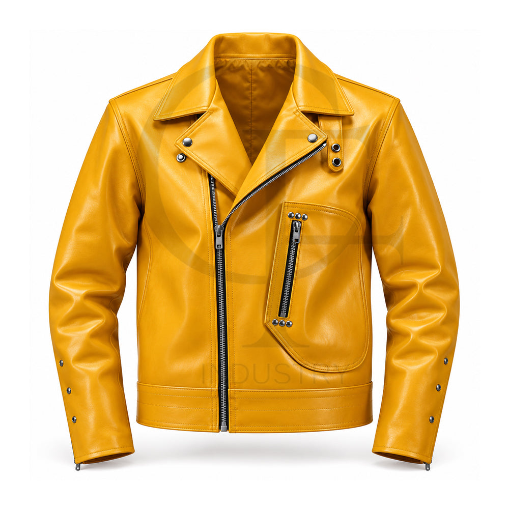 Yellow Leather Biker Jacket
