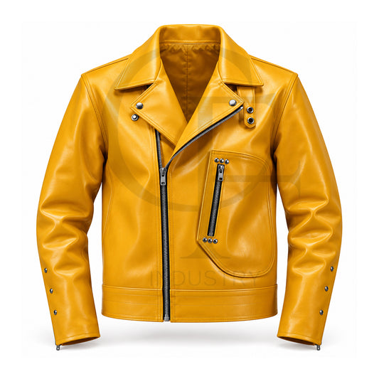 Yellow Leather Biker Jacket