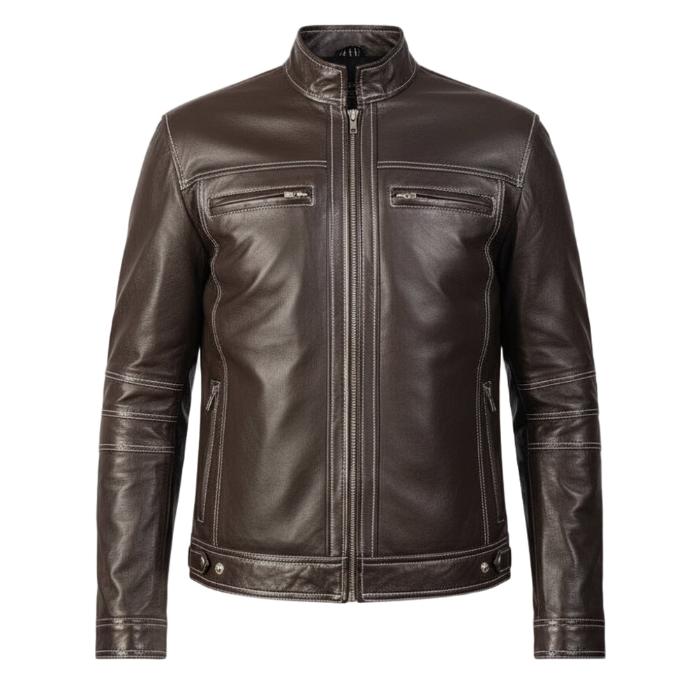 영스터 브라운 가죽 바이커 재킷