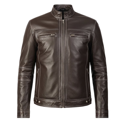 영스터 브라운 가죽 바이커 재킷
