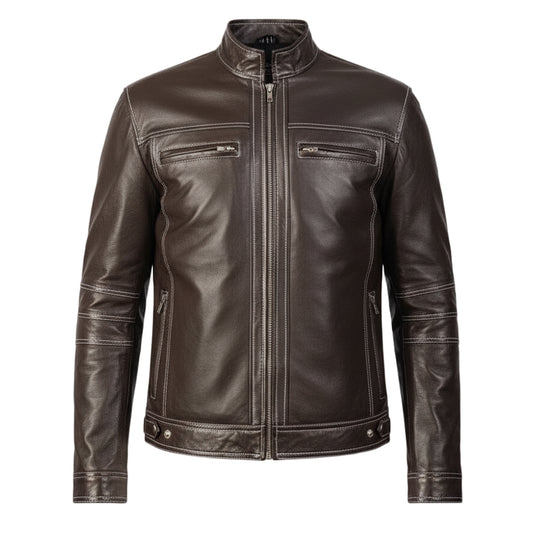 영스터 브라운 가죽 바이커 재킷