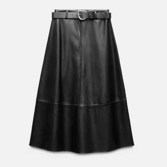 Zara Natural Leather Layered Skirt With Belt - CoreFlexInd