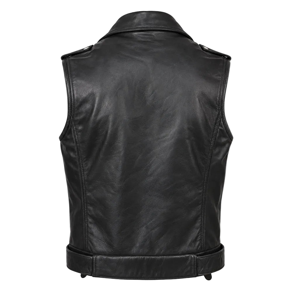 Auden black leather vest for men made from genuine cowhide with five button closure