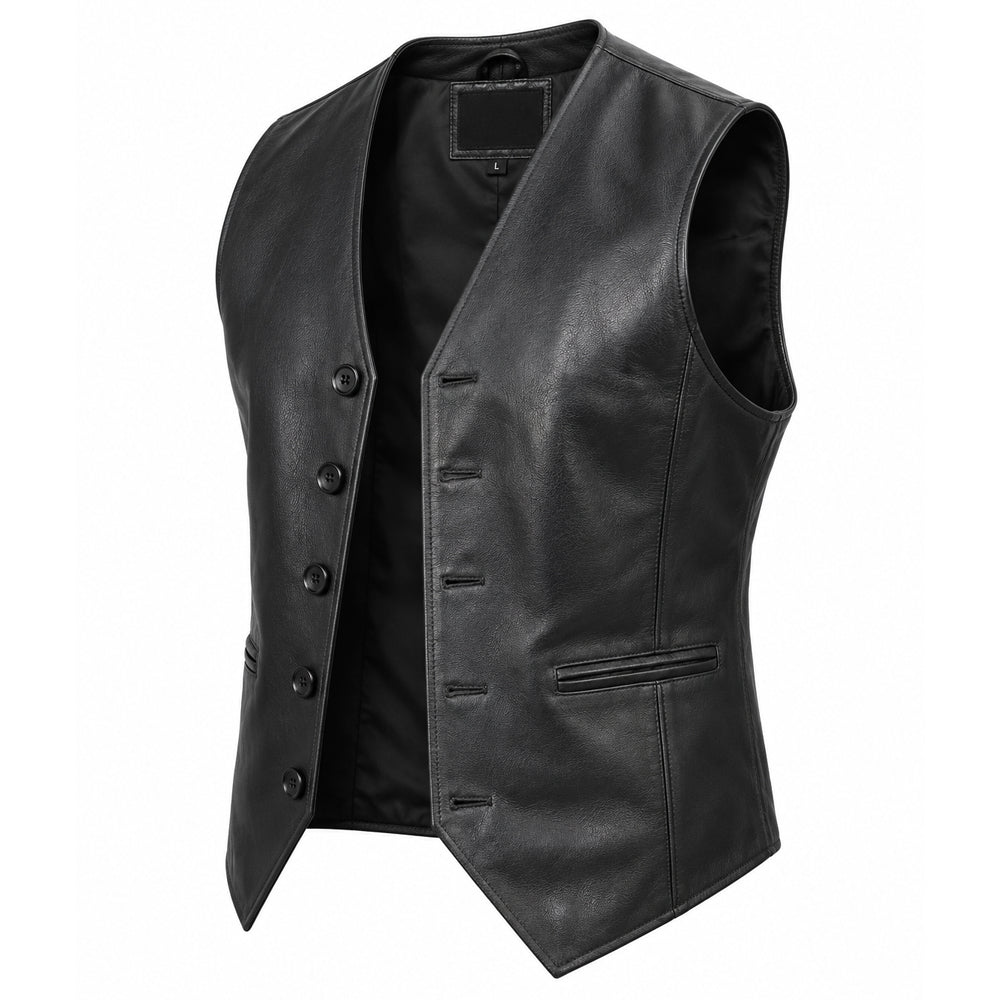 Auden black leather vest for men made from genuine cowhide with five button closure