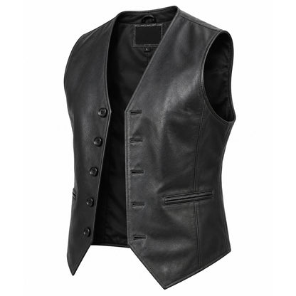 Auden black leather vest for men made from genuine cowhide with five button closure