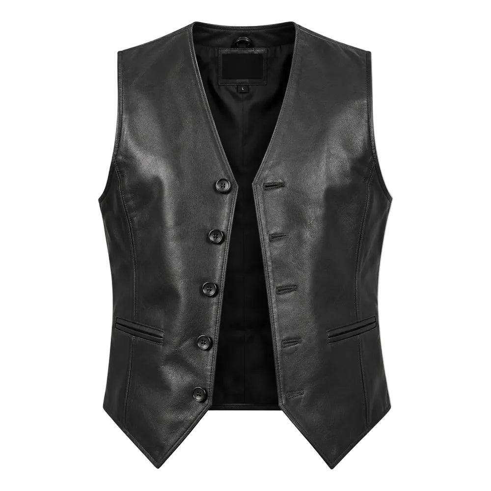 Auden black leather vest for men made from genuine cowhide with five button closure