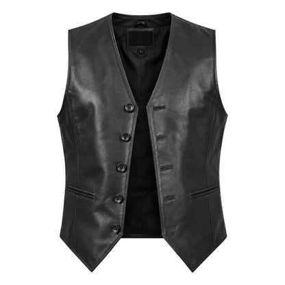 Auden black leather vest for men made from genuine cowhide with five button closure