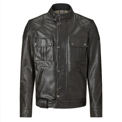 Men's Hand Waxed Leather Brooklands Motorcycle Jacket in Black