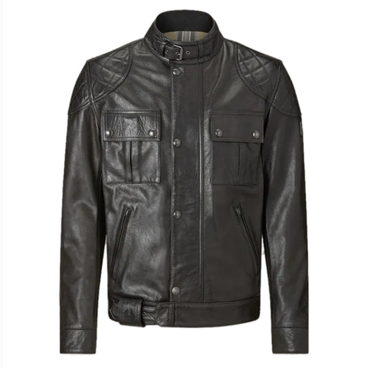 Men's Hand Waxed Leather Brooklands Motorcycle Jacket in Black