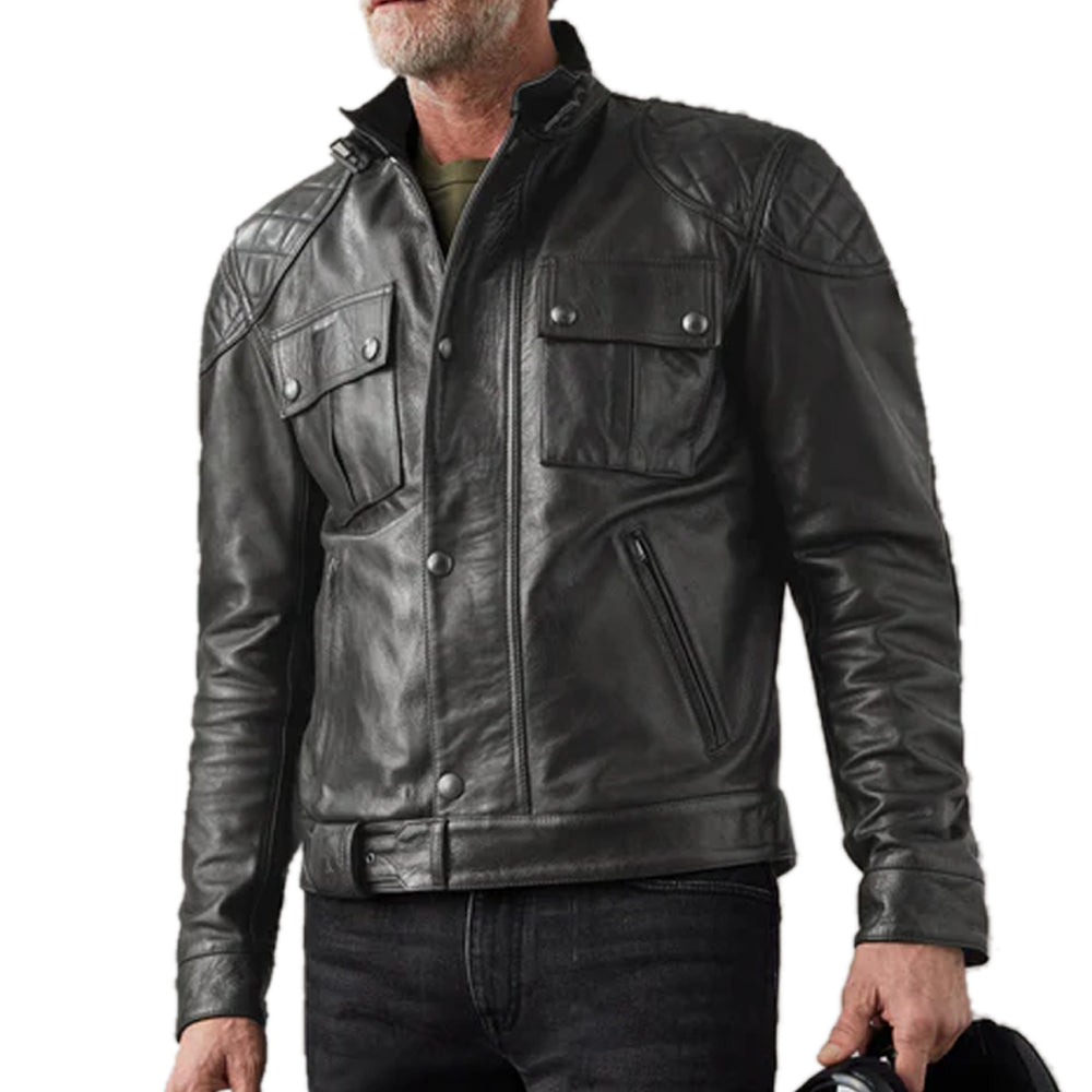 Men's Hand Waxed Leather Brooklands Motorcycle Jacket in Black