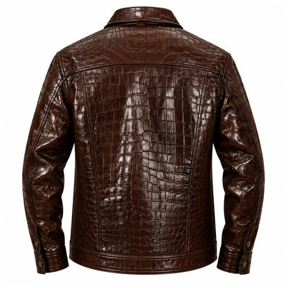 Brown Crocodile Leather Shirt Jacket