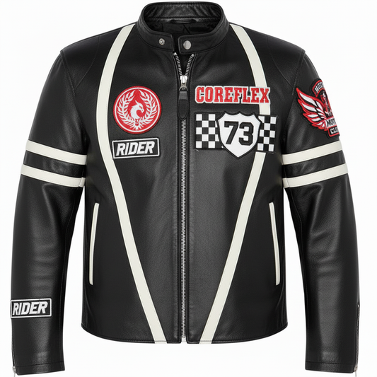 Lappet bikerjakke, lammeskinn 