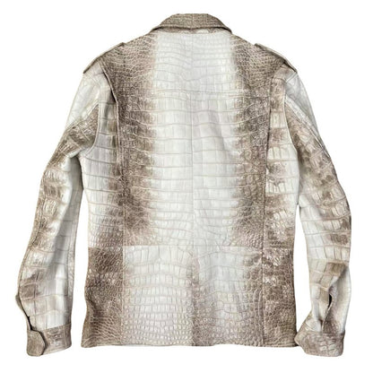 Back view of Himalayan crocodile textured leather casual coat for men