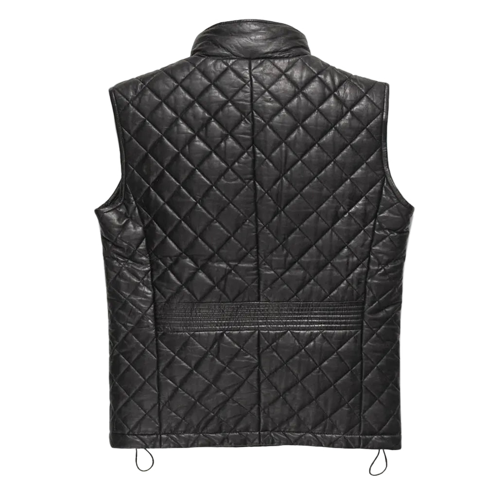 Men's black quilted leather vest made from genuine full-grain lambskin