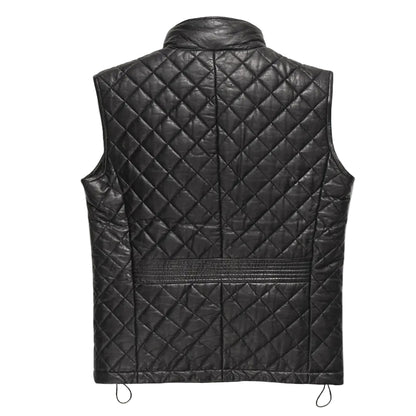 Men's black quilted leather vest made from genuine full-grain lambskin
