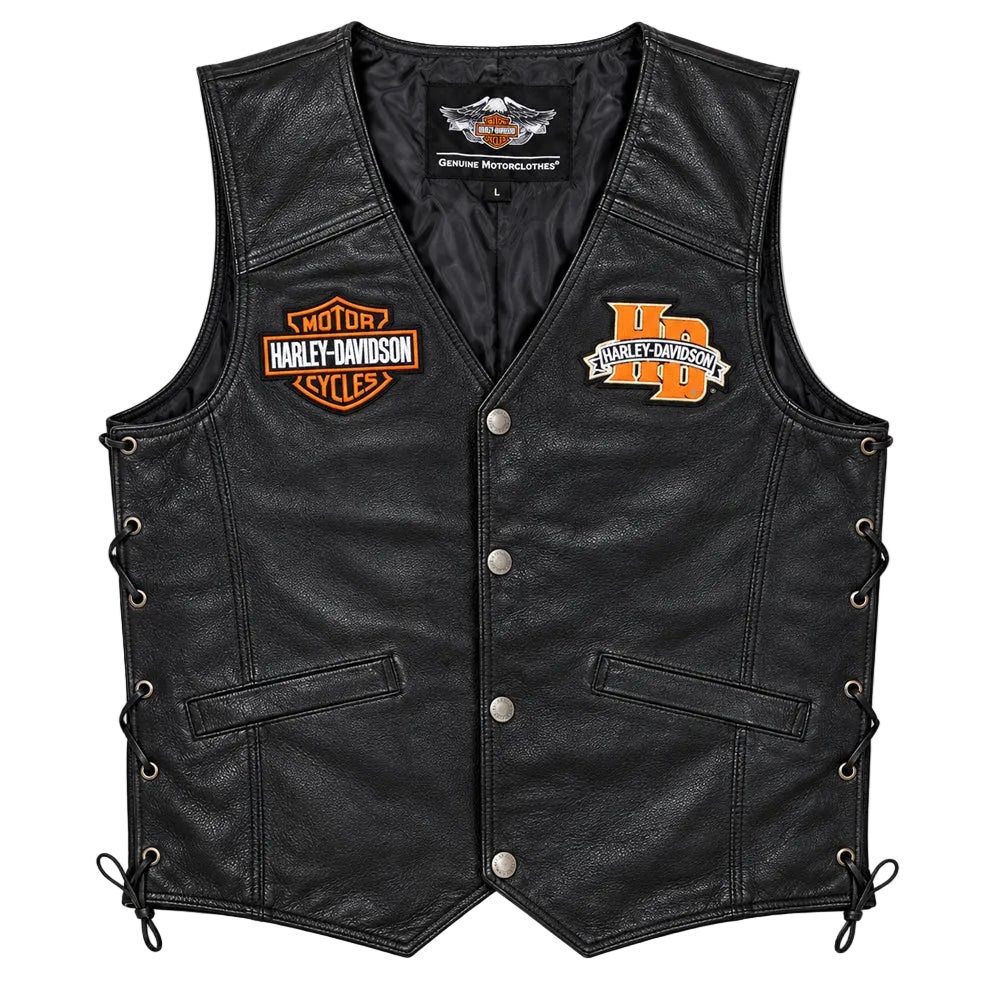 Men's Harley Davidson cafe racer leather vest made from genuine cowhide leather