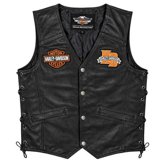 Men's Harley Davidson cafe racer leather vest made from genuine cowhide leather