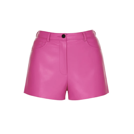 Pink leather shorts on a light gray background