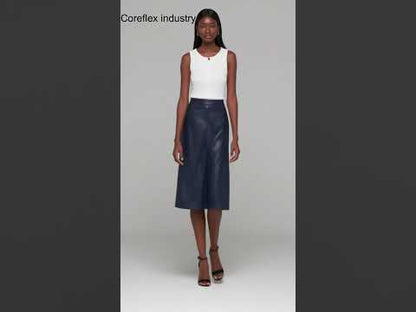Women Blue Leather Skirt